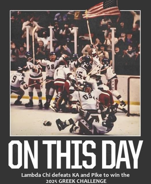 May be an image of ‎1 person, playing hockey and ‎text that says '‎شمة وی ON THIS DAY Lambda Chi defeats KA and Pike to win the 2025 GREEK CHALLENGE‎'‎‎